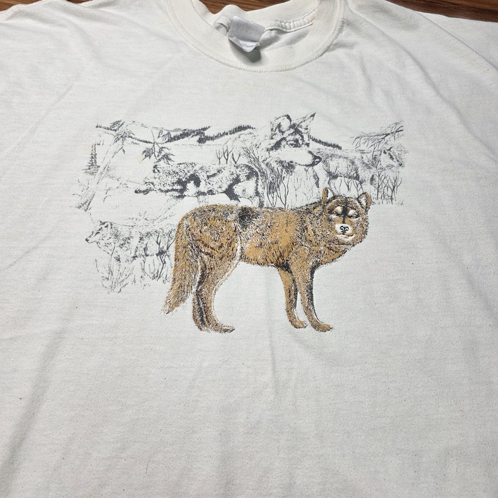 Y2k Gildan Ultra Blend Shirt Mens 2XL Wolf Graphic Heavyweight Wildlife Nature